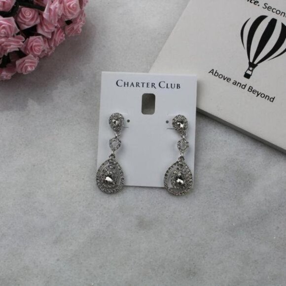 Silver-Tone Pave Orbital Drop Earrings - Picture 2 of 5